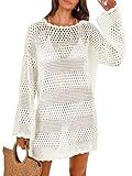 ANRABESS Women Swimsuit Crochet Swim Cover Up 2026 Summer Bathing Suit Swimwear Mesh Knit Beach Dress Vacation Outfits Cream White Small