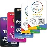 TapFive Google Review Tap Cards + Follow Us on Instagram Facebook TikTok - Tap for Instant Reviews & Followers - All Phones Compatible - Reusable NFC & QR (5-Pack Social Pack)