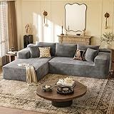 YESHOMY Boneless Couches for Living Room, 108" Sectional Modular Sectional Sofa with Deep Seat, Cloud Comfy Couch with L-Shape Chaise, Easy Assembly (Corduroy, Gray)