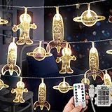 20 LED Children's Room LED String Light Astronaut Spaceship Rocket Pendants Holiday Party Lights Wall Window Nursery or Kids room Decor Wedding Around the Garden Party Patio Christmas (Warm White)