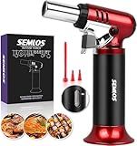 Semlos Butane Torch with Fuel Gauge, Refillable Kitchen Torch Lighter with Safety Lock and Adjustable Flame for DIY, Creme Brulee and Soldering(Butane Gas Not Included)