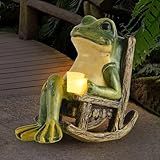 FOXMIS Miniature Frog Garden Statue Gifts Fall Christmas Decorations Fairy Garden Accessories Outdoor Lights Solar Garden Frog Decor Art Housewarming Gift for Patio,Yard,Lawn Ornament,3.89"x2.36"x3.93
