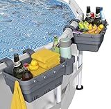 Poolside Storage Basket for Above Ground Pools, Above Ground Pool Accessories, Swimming Pool Storage Basket with Pool Cup Holder, Versatile Organization for Pool Accessories(2 Pack)