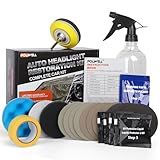 POLIWELL Headlight Restoration Kit 3 Easy Steps to Restore Sun Damaged Headlights Polish Headlights Lens Restore Cleaner DIY Polishing, Sanding Discs, Scouring Pads for Electric Drill, Total 24Pack