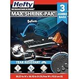Hefty MAX Shrink-Pak Vacuum Storage Bags – Max Strength Tear-Proof Bags For Clothes, Pillows, Towels, Blankets & More – Space Saver Suction Sealer for Home – 3 Jumbo, 30 x 36 Inches