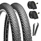 27.5-inch Mountain Bike Tires Set: Hycline 2-Pack 27.5x2.125 inch (57-584mm) Folding Replacement Puncture-Resistant Bicycle Tires and Pair 27.5-inch Inner Tubes with Tire Levers for MTB Off-Road Bike