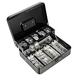Cash Box with Money Tray and Combination Lock Metal Money Box for Cash Register Tiered Lock Box for Money 11.8" x 9.4" x 3.54" Black