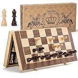 ASNEY Upgraded Magnetic Chess Set, 15" Tournament Staunton Wooden Chess Board Game Set with Magnets, Crafted Chesspiece ans Storage Slots for Kids Adult, Includes Extra Queens