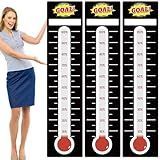 Gersoniel 3 Pcs Fundraising Thermometer Goal Charts 11" x 46.5" Dry Erase Goal Trackers Chart Thermometer Setting Wall Poster Vinyl Sticker Chart for Home Office(Black)