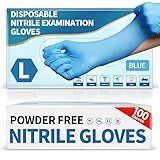 Medguy Powder-Free Nitrile Exam Gloves, 4.5 Mil, 100 Pcs Blue Disposable Latex-Free Food-Safe Medical Cleaning Cooking Gloves (Large)