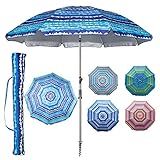 Blissun 7.2' Portable Beach Umbrella with Sand Anchor, Tilt Pole, Carry Bag, Air Vent, Blue
