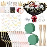 Fullhawl Thanksgiving Money Bouquet Kit 40 Sheets Flower Wrapping Paper Floral Foam Blocks Bamboo Skewers for Birthday Anniversary Wedding Gifts Mother's Day Valentine's Day(Black, White, Pink)