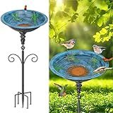 Gouisalin 35In Tall Bird Bath for Outside, Vintage Metal Birdbaths & Birdfeeder with 5 Prong Bases for Outdoors, Freestanding Bird Baths Feeder Bowl with for Garden Yard Lawn Decor (Retro Blue)