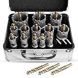 METOTY 19 PCS (1/2" to 2-1/8") Carbide Hole Saw Kit for Metal - Heavy Duty TCT Hole Cutter Drill Bits Set with Titanium Pilot & L-Wrench, for Stainless Steel/Iron/Aluminum | Metal|