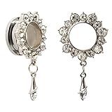 KUBOOZ Ear Piercings Plugs Tunnels Jewelry Gemmed Flower Drop Eyelets Stainless Steel Flare Screw Back Plugs Gauges 1/2"