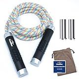 Weighted Jump Rope, 1LB Tangle-Free Ball Bearing Rapid Speed Skipping Rope for Men Women, Adjustable 9mm Cotton & PVC Rope with Alum Handle for Boxing MMA Weight-Loss Athletic Workout Fitness