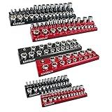 EACELIY 6-Piece Magnetic Socket Organizer Set, 1/2", 1/4" and 3/8" SAE & Metric Deep & Shallow Socket Holder Kit, holds 141 stanard Sockets, attaches to steel box/tool cart (sockets not included)