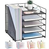 LEKETREE Desk Organizers and Accessories, 5-Tier Paper Letter Tray Organizer with File Holder, Desktop Organizer for Office Supplies (Black)