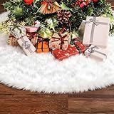 Christmas Tree Skirt 60 Inches, White Tree Skirts Xmas Faux Rabbit Fur Tree Skirts Christmas Decorations for Holiday Christmas Party Home Decorations