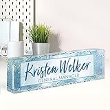 Name Plate for Desk, Desk Name Plate Personalized, Office Decor for Women Men, Acrylic Desktop Accessories, Office Appreciation Gifts for Boss Social Workers Nurse Teacher Employee (Blue Marble)