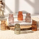 Hewory 6Pcs Vintage Colors Glass Taper Candle Holders for Table Centerpiece