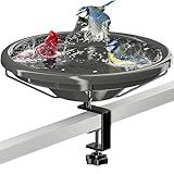 iBorn Bird Bath,Deck Mounted Bird Baths 12inch,Birdbath for Outside with Clamp 3.2inch,BPA-Free Bowl,Chew-Proof,Fully Detachable Design,Easy Clean & Refill,Gray,1 Pack（Not Include Fountain）
