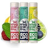 Eco Lips Bee Free Variety Pack Vegan Lip Balm | Candelilla Wax, Cocoa Butter & Coconut Oil Lip Care. Soothe & Moisturize Dry, Chapped Lips - 100% Plastic-Free Plant Pod Packaging - Made in USA