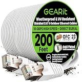 GEARit Cat6 Outdoor Ethernet Cable (200ft) 23AWG Pure Copper, FTP, LLDPE, Waterproof, Direct Burial, In-Ground, UV Resistant, POE, Network, LAN, Internet, Cat 6, Cat6 Cable - 200 Feet