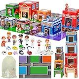 Cinrobiye Community Helpers Sorting and Stacking Set with Wooden Figures Traffic Signs Vehicles Modern City Mat Vehicle Preschool Learning Montessori Game Nesting Boxes for Boys Girls Birthday Gift
