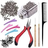 Duufin Hair Extension Tool Kit 500 Pcs Dark Blonde Hair Extension Beads