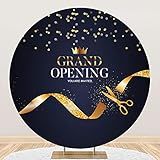 Yeele 6.5x6.5ft Grand Opening Round Backdrop Gold Crown Ribbon Cutting Shining Bokeh Navy Blue Background for Photography New Store Business Office Grand Opening Party Event Banner Photoshoot Props