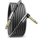 JSAUX Guitar Cable 10 ft, Amp Cord for Electric Guitar/Mandolin/Bass, Pro Audio Instrument Cable with 1/4" Tips(TS Port) Right Angle to Straight-Gray