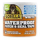 Gorilla Waterproof Patch & Seal Tape, White Tape, 4" x 10' (Pack of 1) - Permanent Weather Resistant Seal for Leaks and Repairs
