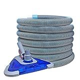 POOLWHALE Professional 1-1/2-Inch x 24-Feet Swimming Pool Vacuum Hoses with Swivel Cuff and Triangular Weighted Flex Vacuum Head, Perfect for Above Ground and Small Inground Pools