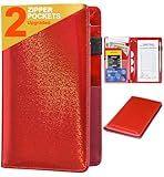 Server Books for Waitress - Glitter Leather Waiter Book Server Wallet with Zipper Pocket, Cute Waitress Book&Waitstaff Organizer with Money Pocket Fit Server Apron (Glitter red)