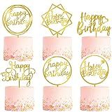 6-Pack Gold Cake Topper Set, Double-Sided Glitter, Acrylic Happy Birthday Cupcake Toppers, Birthday Decorations for Children or Adults.