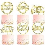6-Pack Gold Cake Topper Set, Double-Sided Glitter, Acrylic Happy Birthday Cupcake Toppers, Birthday Decorations for Children or Adults.