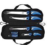 CUDA 6 Piece Knife & Sharpener Set 4 Knives with Corrosion-Resistant Stainless Steel Blade & Non-Slip Grips, 2-in-1 Knife Sharpener & Ballistic Nylon Carry/Storage Case Included