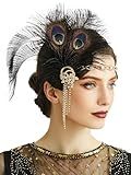 BABEYOND 1920s Flapper Headpiece Headband - Art Deco Roaring 20s Great Gatsby Feather Headband 1920s Flapper Gatsby Accessories (Black)
