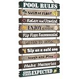Tatuo Hot Tub Pool Patio Rules Signs Gifts Wood Funny Rules Signs Decorative Outdoor Regulations Plaque Wall Bath for Bathroom Pool Backyard Outdoor Wall Art Accessories(Elegant)