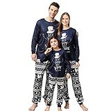 ANGELGGH Family Christmas PJs Matching Sets, Cute Holiday Pajamas Printed Top and Pants, Xmas Jammies for Couples/Men/Women (Women, M, Blue Snowman)