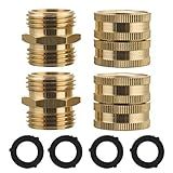 M MINGLE Garden Hose Adapter, Male to Male, Female to Female, 3/4 Inch Brass Connector, 4-Pack with Extra 4 Washers