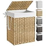 SONGMICS Laundry Hamper with Lid, 23.8 Gallon (90 L) Synthetic Rattan Clothes Laundry Basket with Lid and Handles, Foldable, Removable Liner, Goose Yellow ULCB51NL