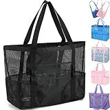 Fammart Extra Large Mesh Beach Bag for Women, Top Zipper Closure Pool Tote, SandProof Cruise Essentials 2026 Family Travel