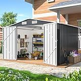YADSUNY 10x8 FT Outdoor Storage Shed, Metal Garden Tool Shed with Updated Frame Structure and Lockable Doors, Ideal for Backyard Garden Patio Lawn, Grey