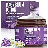 EMPURA Lavender Magnesium Lotion, Better Nighttime Magnesium Cream - For Arms, Feet and Muscle Discomfort - Relaxing, Soothing & Moisturizing with Chamomile Extract, Shea Butter & Jojoba Oil (4oz)