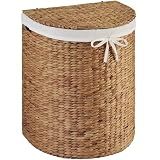Best Choice Products Half Moon Laundry Hamper w/Lid, Woven Half Round Laundry Basket, w/Removable Liner & Bult-in Handles for Bathroom, Bedroom & Laundry Room - Chestnut