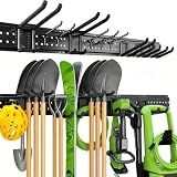 HOLDRAIS Garage Tool Organizer Wall Mount, 49.5 Inch Heavy Duty Garage Organization System with 10 Adjustable Hooks, Garden Tool Storage Rack for Garage, Yard & Shed, Holds Up to 400 lbs