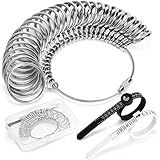 Ring Sizer Measuring Tool, 3 Types, 27 Pcs Metal Ring Sizing Kit, US Sizes 0-13 with Half Size, 2 Pcs Plastic Finger Measurer for Men/Women, USA 1-17 with Magnified Glass