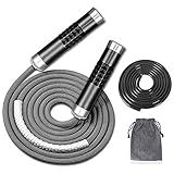 Redify Weighted Jump Rope for Workout Fitness(1LB), Tangle-Free Ball Bearing Rapid Speed Skipping Rope for MMA Boxing Weight-loss,Aluminum Handle Adjustable Length 9MM Fabric Cotton+9MM Solid PVC Rope (Grey)